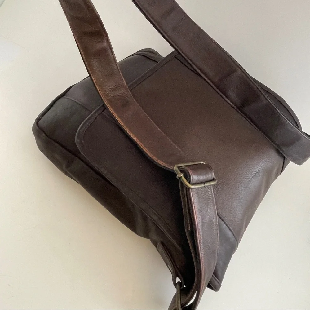 Leather Messenger Bag with Flap Closure